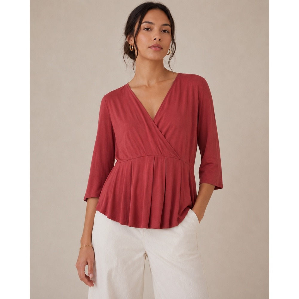 J. Jill Wearever Cardinal Red Faux Wrap Top Petite Small NWT‎ 165332
